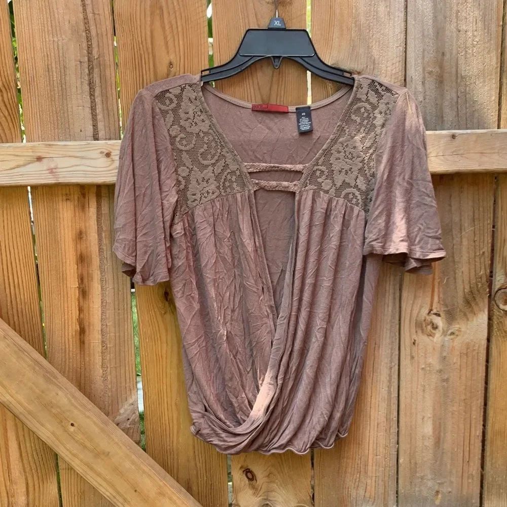 BKE Taupe Lace Detail Blouse